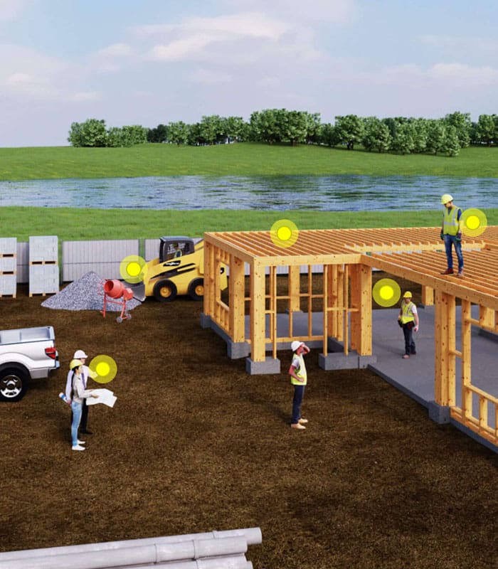 Clickable Coverage - Contractor Scene of a Construction While Contractors Build a House by a Lake